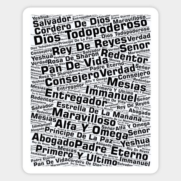 Names of Jesus Word Cloud Spanish Magnet by BubbleMench